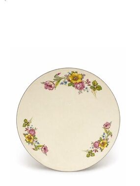 Vintage Floral Porcelain Ceramic Cake Serving Plate Raised Stand & Platinum Trim